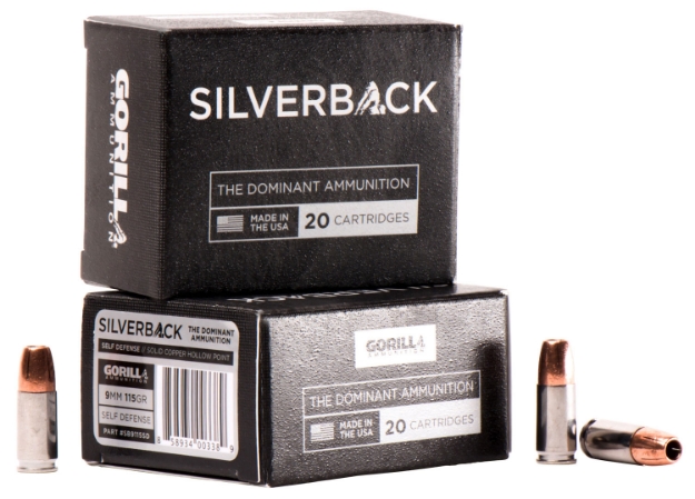 Picture of Gorilla Ammo Silverback Self Defense 9Mm Luger 115 Gr Solid Copper Hollow Point (Schp) 20 Per Box/10 Cs 