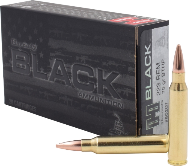 Picture of Hornady Black Target 223 Rem 75 Gr Hollow Point Boat-Tail Match (Hpbtm) 20 Per Box/ 10 Cs 