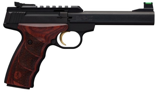 Picture of Browning Buck Mark Plus 22 Lr 10+1 5.50" Slab Side Barrel Matte Black Serrated Steel/Optic Ready Slide & Aluminum Frame Rosewood Finger Grooved Ultragrip Dx Grip 