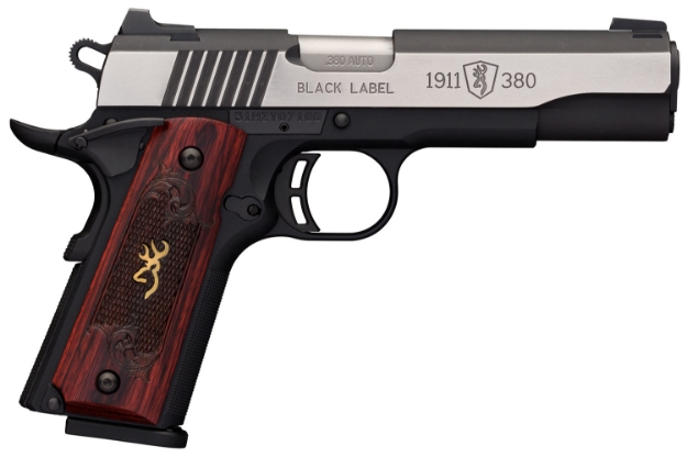 Picture of Browning 1911-380 Black Label Medallion Pro 380 Acp 8+1 4.25" Target Crown Barrel, Blackened W/Silver Polished Flats Serrated Ss Slide, Matte Black Polymer Frame W/Beavertail 