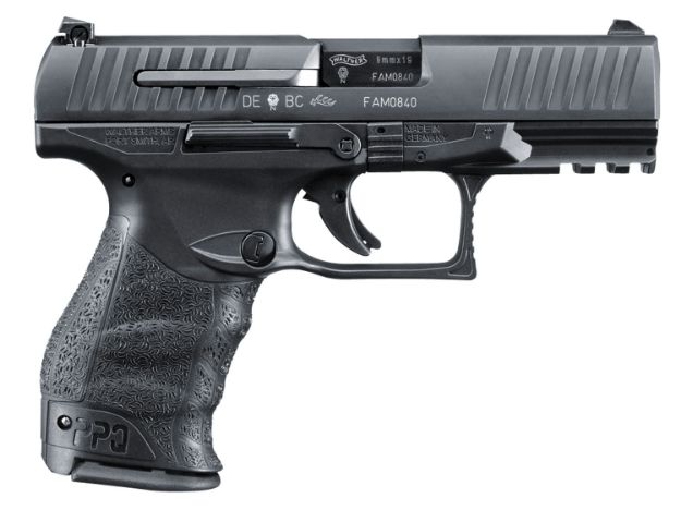 Picture of Walther Arms Ppq M2 45 Acp Caliber With 4.25" Barrel, 10+1 Capacity, Black Finish Picatinny Rail Frame, Serrated Matte Black Tenifer Steel Slide & Finger Grooved Interchangeable Backstrap Grip