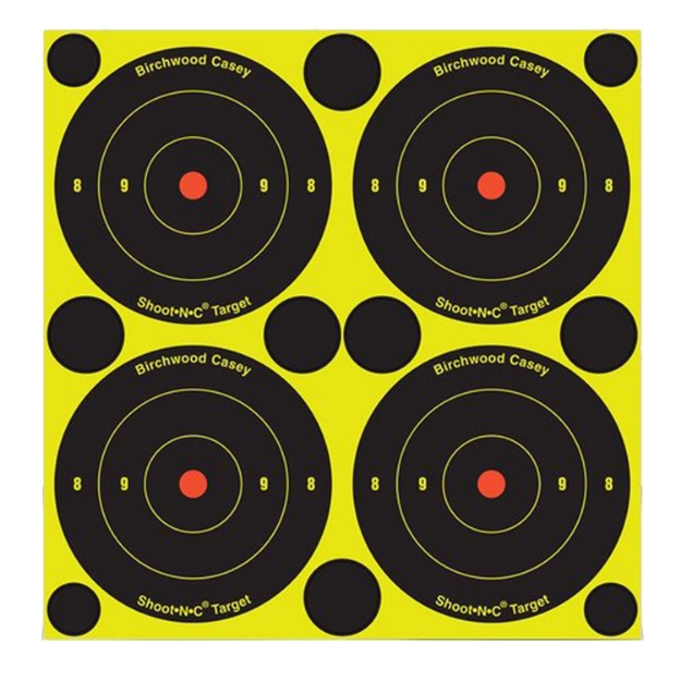 Picture of Birchwood Casey Shoot-N-C Reactive Target Black/Yellow Self-Adhesive Paper Air/Rimfire Rifle Chartreuse 12 Targets Includes Pasters 