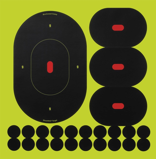 Picture of Birchwood Casey Shoot-N-C Self-Adhesive Paper Handgun Black/Yellow Silhouette Includes Pasters 5 Pack 