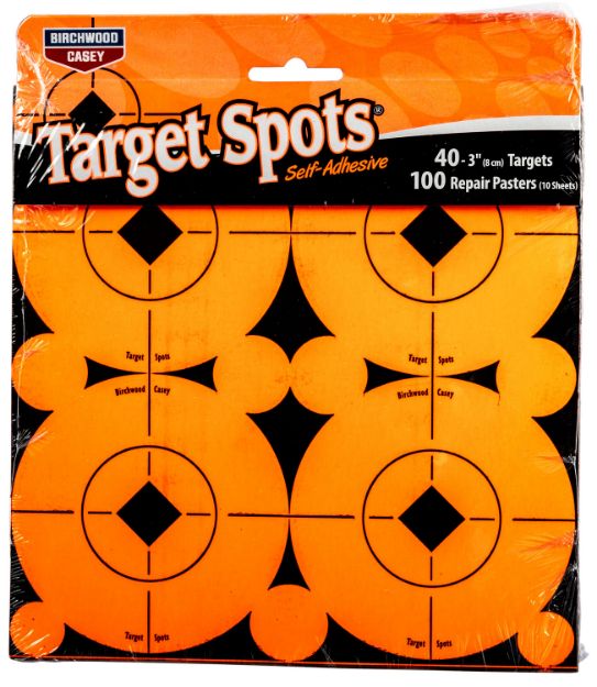 Picture of Birchwood Casey Target Spots Self-Adhesive Paper Black/Orange 3" Bullseye Includes Pasters 40 Targets 