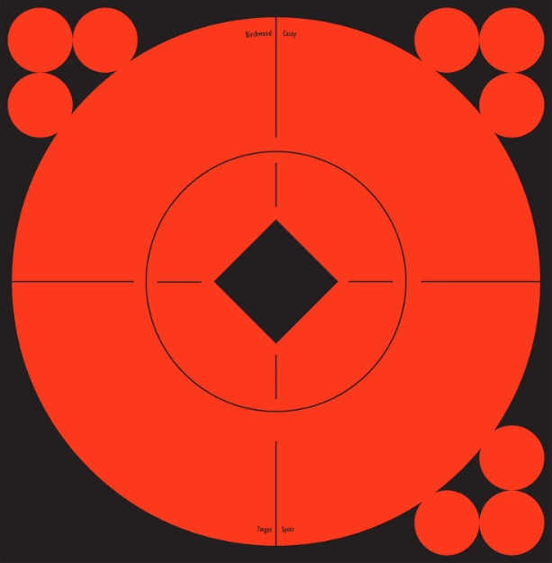 Picture of Birchwood Casey Target Spots Self-Adhesive Paper Black/Orange 6" Bullseye Includes Pasters 10 Targets 