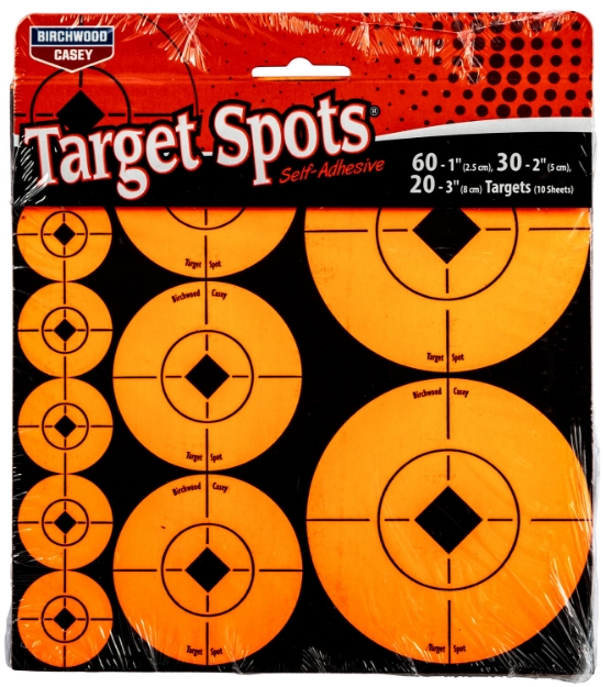 Picture of Birchwood Casey Target Spots Self-Adhesive Paper Black/Orange Bullseye 60 Targets 