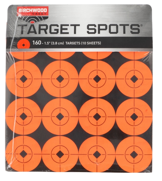 Picture of Birchwood Casey Target Spots Self-Adhesive Paper Black/Orange 1.5" Bullseye 160 Targets 