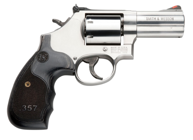 Picture of Smith & Wesson Model 686 Plus 357 Mag 7Rd Shot 3" Satin Stainless Steel Barrel, Cylinder & Frame, Black/Silver Custom Wood Grip 