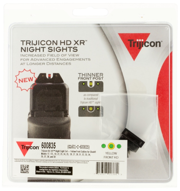 Picture of Trijicon Hd Xr Night Sights- Glock Standard Frames Black | Green Tritium Yellow Outline Front Sight Green Tritium Black Outline Rear Sight 