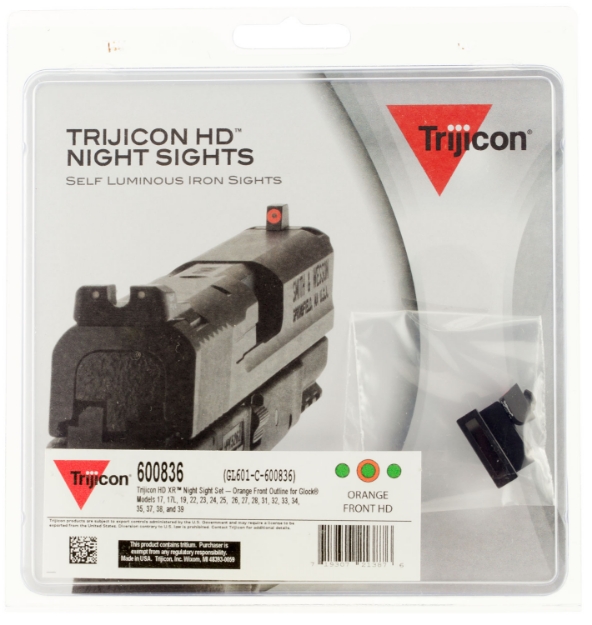 Picture of Trijicon Hd Xr Night Sights- Glock Standard Frames Black | Green Tritium Orange Outline Front Sight Green Tritium Black Outline Rear Sight 