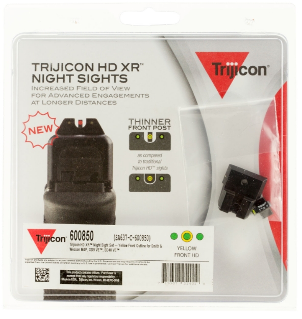 Picture of Trijicon Hd Xr Night Sights- Smith & Wesson M&P/Sd9/Sd40 Black | Green Tritium Yellow Outline Front Sight Green Tritium Black Outline Rear Sight 