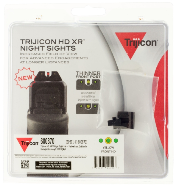 Picture of Trijicon Hd Xr Night Sights- Springfield Xd, Xd-M, Xd-Mod.2 Black | Green Tritium Yellow Outline Front Sight Green Tritium Black Outline Rear Sight 