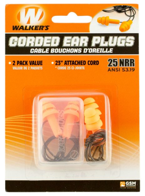 Picture of Walker's Corded Foam Ear Plugs Foam 33 Db In The Ear Orange/Black Adult 2 Per Pack 