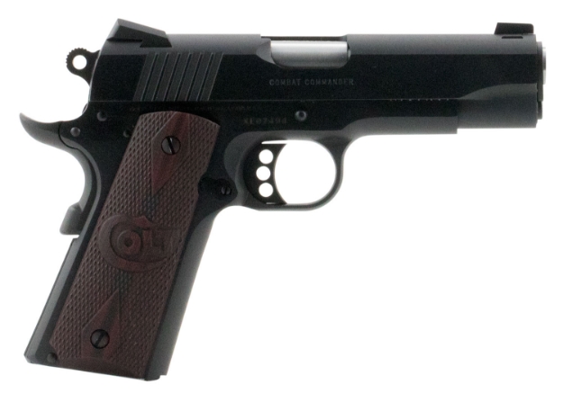 Picture of Colt Mfg Commander Combat 45 Acp 8+1 4.25" Black Steel Barrel, Blued Serrated Slide & Carbon Steel Frame W/Beavertail, Black Cherry Checkered G10 Grips Right Hand 