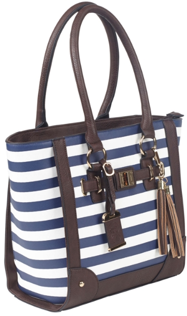 Picture of Bulldog Tote Purse W/Holster Navy Stripe Leather Most Sm Pistols & Revolvers Right Hand 