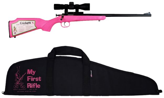 Picture of Crickett Youth Package 22 Lr 16.12" Blued Barrel & Receiver, Pink Synthetic Stock W/11.5" Lop, Rebounding Firing Pin Safety Includes 4X32 Scope, Ksa301 Scope Mount Kit & Soft Rifle Case 