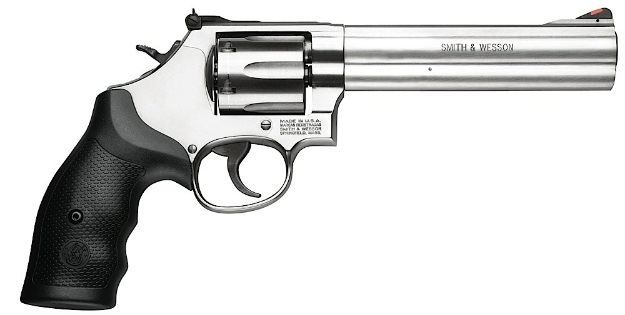 Picture of Smith & Wesson Model 686 357 Mag Or 38 S&W Spl +P Stainless Steel 6" Barrel & 6Rd Cylinder, Satin Stainless Steel L-Frame, Red Ramp Front/Adjustable White Outline Rear Sights Internal Lock 