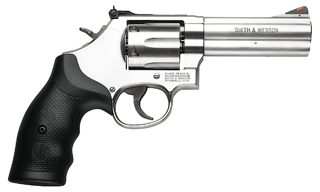 Picture of Smith & Wesson Model 686 357 Mag Or 38 S&W Spl +P Stainless Steel 4.12" Barrel & 6Rd Cylinder, Satin Stainless Steel L-Frame, Red Ramp Front/White Outline Rear Sights Internal Lock 