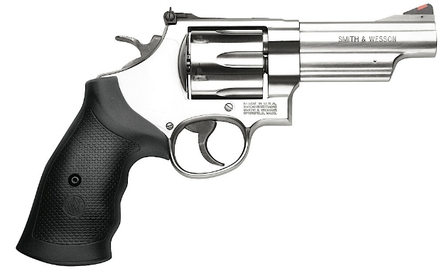 Picture of Smith & Wesson Model 629 44 Rem Mag Or 44 S&W Spl Stainless Steel 4.12" Barrel & 6Rd Cylinder, Satin Stainless Steel N-Frame, Red Ramp Front/White Outline Rear Sights 