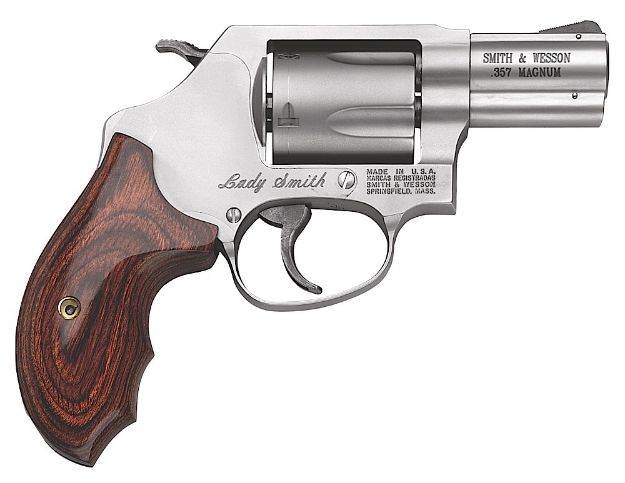 Picture of Smith & Wesson Model 60 Ladysmith 357 Mag Or 38 S&W Spl +P Stainless Steel 2.12" Barrel & 5Rd Cylinder, Satin Stainless Steel J-Frame, Ergonomic Wood Grip For Smaller Hands 