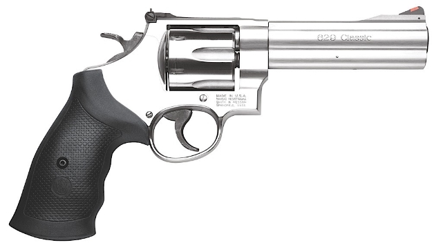 Picture of Smith & Wesson Model 629 Classic 44 Rem Mag Or 44 S&W Spl Stainless Steel 5" Barrel & 6Rd Cylinder, Satin Stainless Steel N-Frame, Red Ramp Front/White Outline Rear Sights 