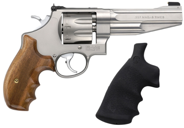 Picture of Smith & Wesson Performance Center Model 627 357 Mag 8Rd 5" Stainless Steel Barrel & Cylinder Matte Silver Stainless Steel Frame With Wood Grip Includes Synthetic Grip 