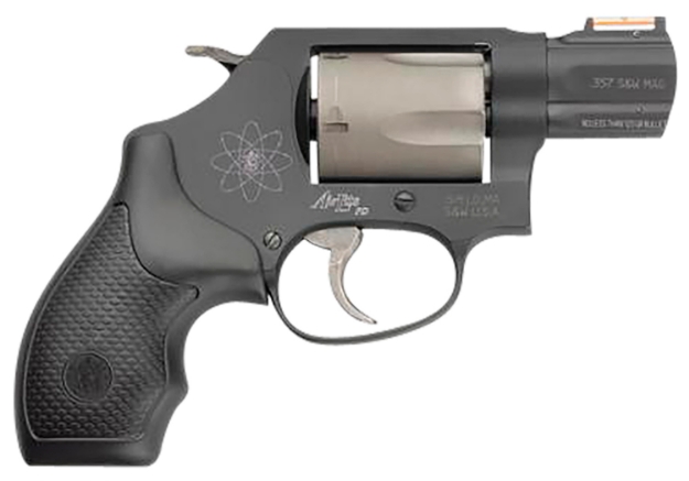 Picture of Smith & Wesson Model 360 Personal Defense 357 Mag Or 38 S&W Spl +P 1.88" Black Stainless Steel Barrel, 5Rd Titanium Cylinder, Black Scandium Alloy J-Frame, Hiviz Fiber Optic Orange Front Sight