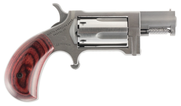 Picture of North American Arms Sidewinder 22 Wmr Caliber With 1.50" Barrel, 5Rd Capacity Cylinder, Overall Stainless Steel Finish & Rosewood Birdshead Grip 