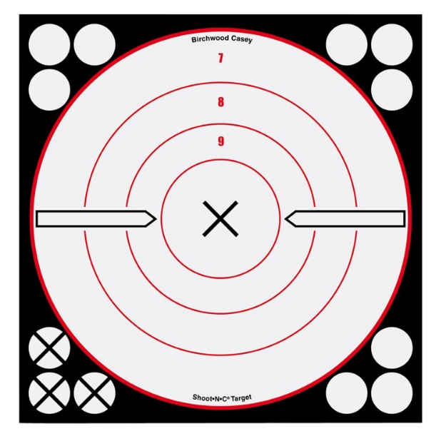 Picture of Birchwood Casey Shoot-N-C Self-Adhesive Paper Black/White 8" Bullseye Includes Pasters 6 Pack 