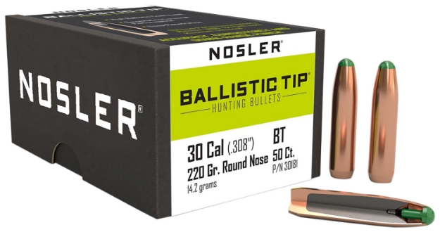 Picture of Nosler Ballistic Tip Hunting 30 Caliber .308 220 Gr Round Nose (Rn) 50 Per Box 