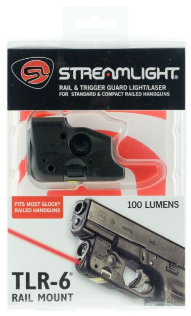 Picture of Streamlight Tlr-6 Weapon Light W/Laser Black Anodized Polymer Compatible W/Glock Gen3-5 Handgun 100 Lumens White Led Bulb Red Laser 89 Meters Beam 