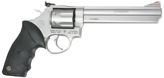 Picture of Taurus 2-660069 66 38 Special +P Or 357 Mag Caliber With 6" Barrel, 7Rd Capacity Cylinder, Overall Matte Finish Stainless Steel, Finger Grooved Black Rubber Grip & Adjustable Rear Sight 