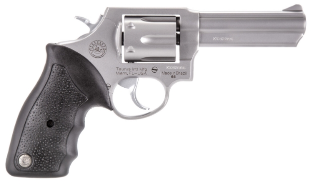 Picture of Taurus 2-650049 65 38 Special +P Or 357 Mag Caliber With 4" Barrel, 6Rd Capacity Cylinder, Overall Matte Finish Stainless Steel, Finger Grooved Black Rubber Grip & Fixed Sights 