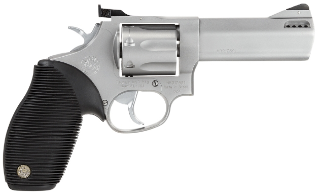 Picture of Taurus 2-627049 Tracker 627 38 Special +P Or 357 Mag Caliber With 4" Barrel, 7Rd Capacity Cylinder, Overall Matte Finish Stainless Steel, Black Ribber Grip & Fixed Front Sight 