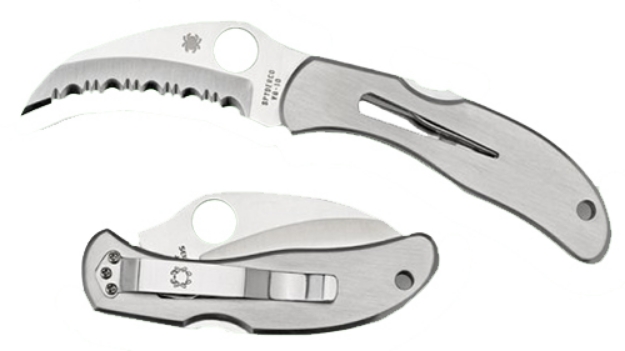 Picture of Spyderco Harpy 2.75" Folding Hawkbill Serrated Vg-10 Ss Blade Stainless Steel Handle Includes Pocket Clip 