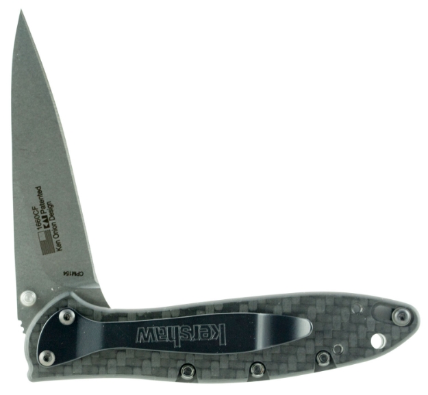 Picture of Kershaw Leek 3" Folding Drop Point Plain Stonewashed Cpm 154 Ss Blade Black Carbon Fiber Handle Includes Pocket Clip 