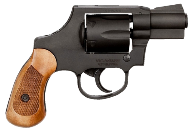 Picture of Rock Island M206 38 Special Caliber With 2" Barrel, 6Rd Capacity Cylinder, Overall Black Parkerized Finish Steel, Spurless Frame & Checkered Wood Grip 