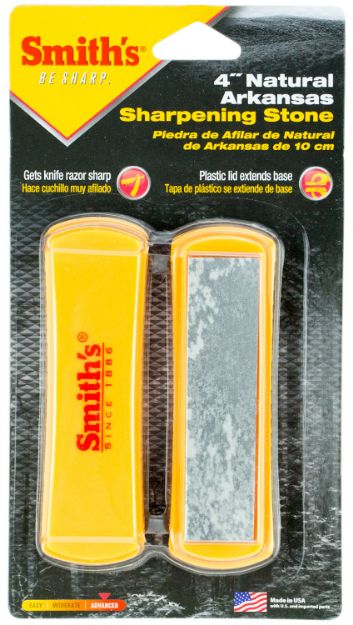 Picture of Smiths Products Arkansas Sharpening Stone Hand Held 4" Ceramic Stone Sharpener Plastic Handle White/Yellow 