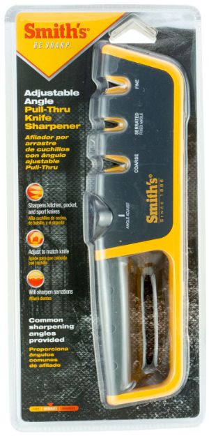 Picture of Smiths Products Adjustable Angle Pull-Thru Sharpener Hand Held Fine, Coarse Ceramic, Diamond Sharpener Rubber Handle Gray 