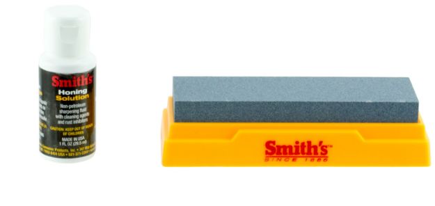 Picture of Smiths Products 2 Stone Sharpening Kit 4"/5" Fine Arkansas Stone Sharpener Fine/Medium Handle Yellow 