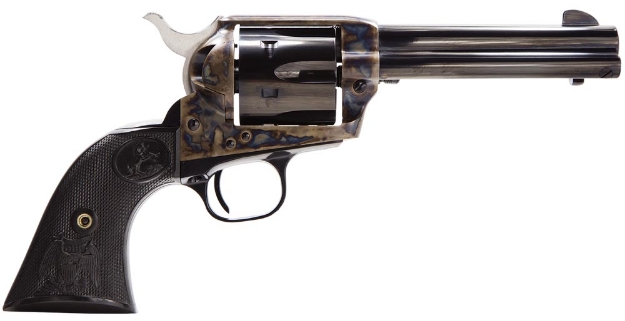 Picture of Colt Mfg Single Action Army Peacemaker 357 Mag Caliber With 4.75" Blued Finish Barrel, 6Rd Capacity Blued Finish Cylinder, Color Case Hardened Finish Steel Frame & Black Polymer Grip 