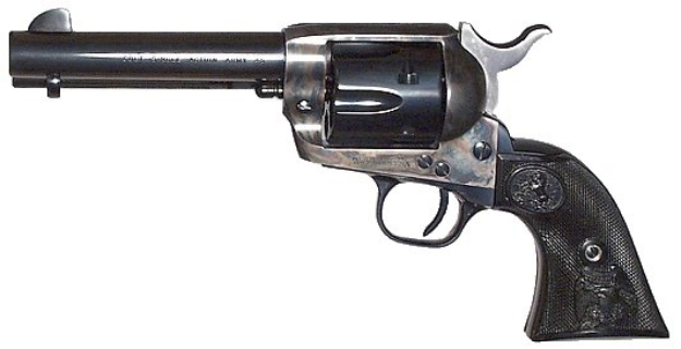 Picture of Colt Mfg Single Action Army Peacemaker 45 Colt (Lc) Caliber With 4.75" Blued Finish Barrel, 6Rd Capacity Blued Finish Cylinder, Color Case Hardened Finish Steel Frame & Black Polymer Grip 