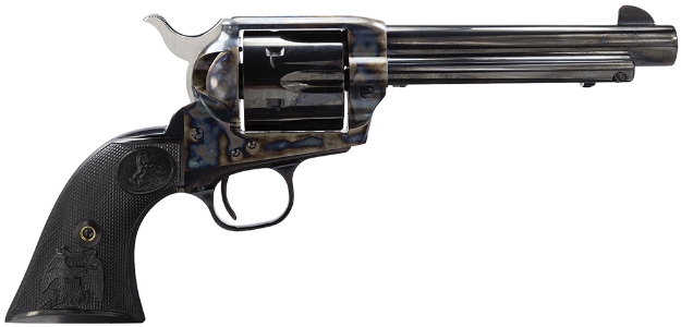 Picture of Colt Mfg Single Action Army Peacemaker 45 Colt (Lc) Caliber With 5.50" Blued Finish Barrel, 6Rd Capacity Blued Finish Cylinder, Color Case Hardened Finish Steel Frame & Black Polymer Grip 