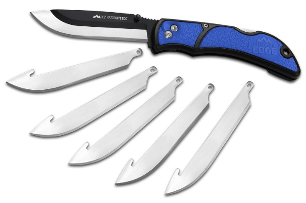 Picture of Outdoor Edge Razorlite 3.50" Folding Drop Point Tanto Plain 420J2 Ss Blade Black/Blue Polymer Handle 