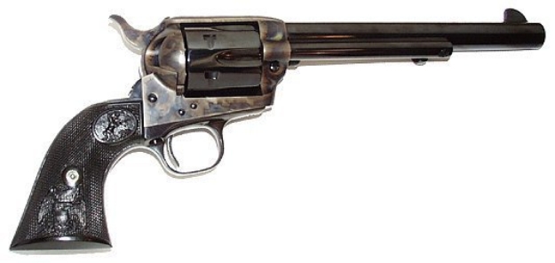 Picture of Colt Mfg Single Action Army Peacemaker 357 Mag Caliber With 7.50" Blued Finish Barrel, 6Rd Capacity Blued Finish Cylinder, Color Case Hardened Steel Frame & Black Polymer Grip 