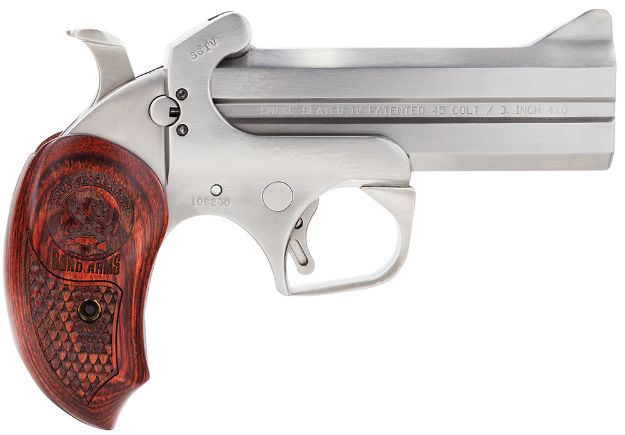 Picture of Bond Arms Snakeslayer Iv 45 Colt (Lc) 2Rd 4.25" Barrel, Stainless Metal Finish, Blade Front/Fixed Rear Sights, Automatic Extractors & Rebounding Hammer, Extended Rosewood Grip, Manual Safety 