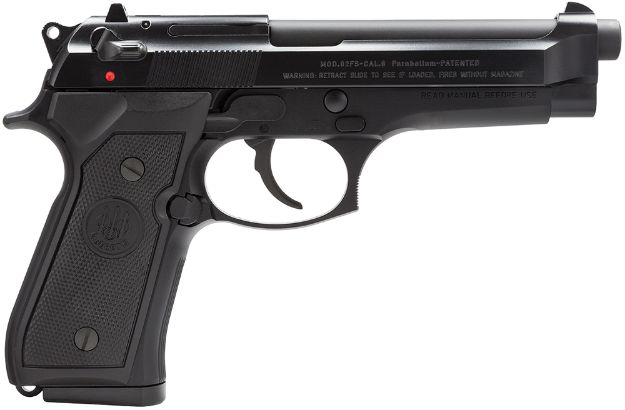 Picture of Beretta Usa 92Fs 9Mm Luger Caliber With 4.90" Threaded Barrel, 15+1 Capacity, Black Bruniton Finish Aluminum Frame, Serrated Steel Slide & Polymer Grip (Italian Made) 