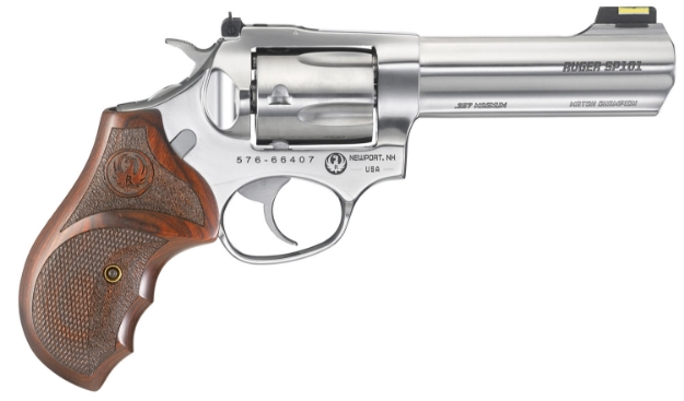 Picture of Ruger Sp101 Match Champion 357 Mag 4.20" Barrel 5Rd Triple-Locking Cylinder, Gloss Stainless Steel, Altamont Stippled/Checkered Hardwood Grip, Transfer Bar Safety 