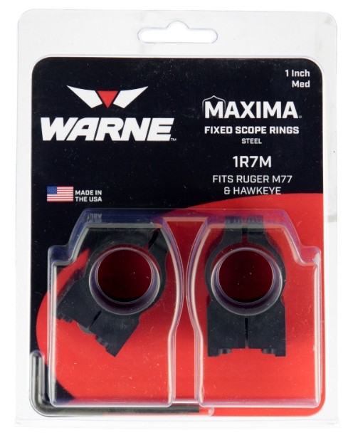 Picture of Warne Maxima Grooved Receiver Ring Set Quick Detach For Rifle Ruger M77 Ruger Hawkeye Dovetail Medium 1" Tube Matte Black Steel 