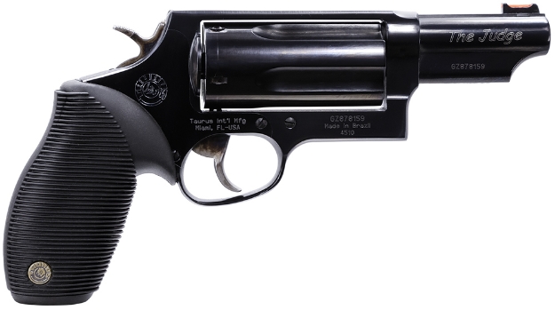 Picture of Taurus Judge Magnum 45 Colt (Lc) Caliber Or 2.50/3" 410 Gauge With 3" Barrel, 5Rd Capacity Cylinder, Overall Matte Black Oxide Finish Steel, Black Ribber Grip & Fiber Optic Front Sight 